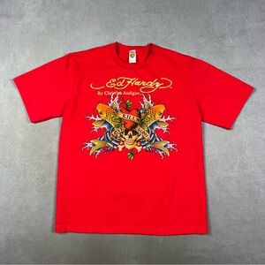 Ed Hardy Red Tattoo-Style Graphic Tee - Men's Short Sleeve